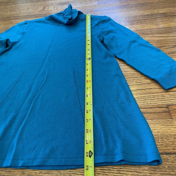 Lands End Wmns Sz XS Sweater 100% Merino Wool Aqua Blue Flare Waist 3/4 Slv NWOT - Picture 7 of 10